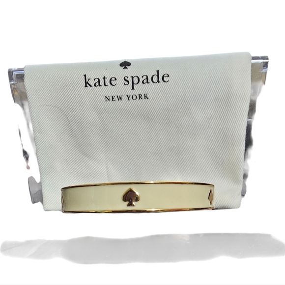 KATE SPADE Cream Enamel Bangle with Spades & Interior In Gold Tone - Picture 4 of 5